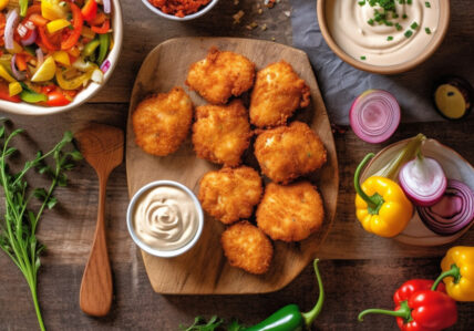 Croquettes de poulet et poireau. sauce ranch