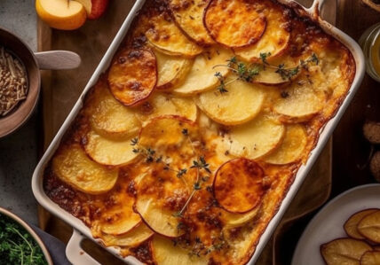Gratin de pommes de terre jaunes et canard confit