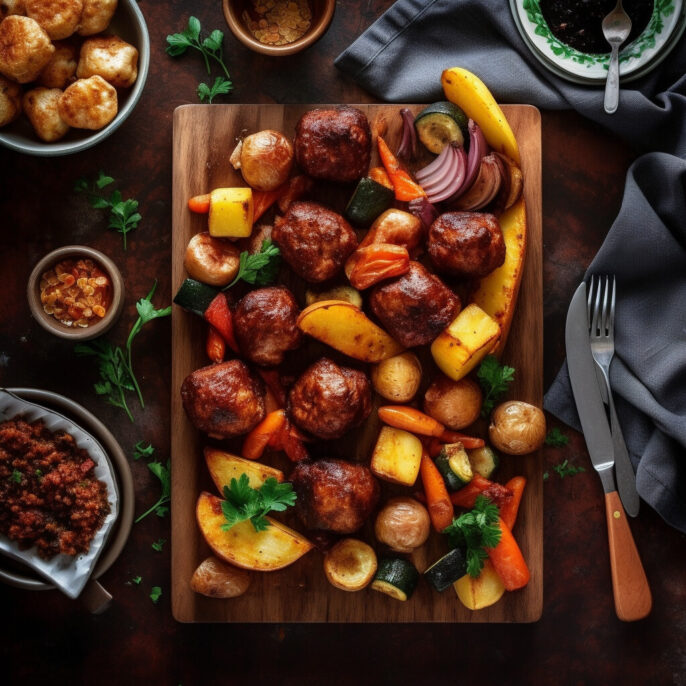 Boulettes de porc BBQ et pommes de terre rôties