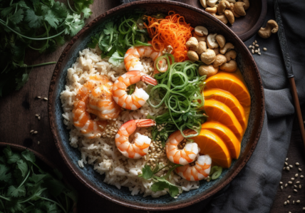Buddha bowl crevettes au tahini