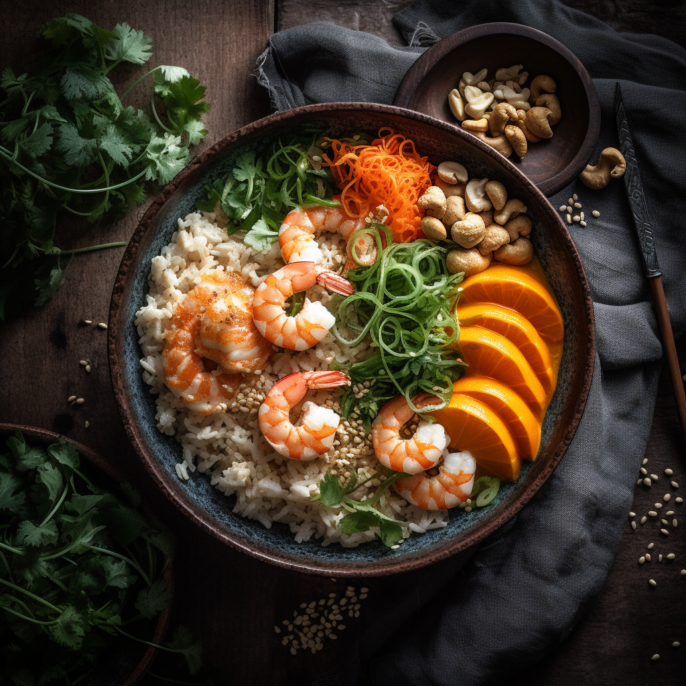 Buddha bowl crevettes au tahini