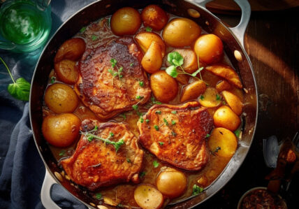 Côtelettes de porc au miel et pommes de terre fondantes