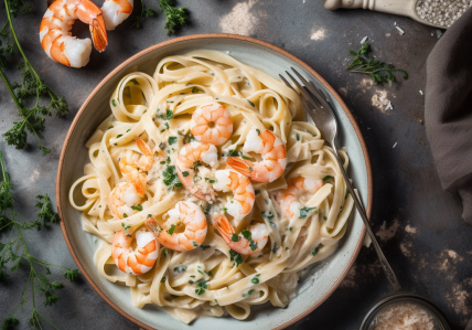 Fettucine aux crevettes et fromage blanc