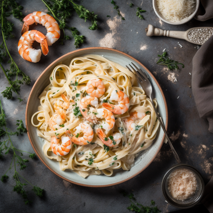 Fettucine aux crevettes et fromage blanc