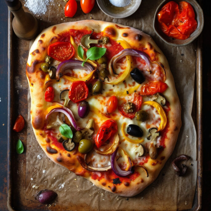 Fougasse aux légumes grillés et 3 fromages