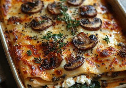 Gourmande lasagne aux champignons, épinards et ricotta
