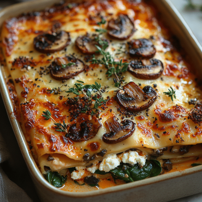 Gourmande lasagne aux champignons, épinards et ricotta