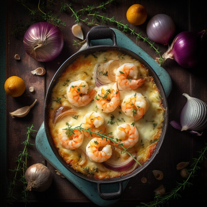 Gratin de pétoncles et crevettes à l'estragon