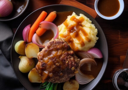 Hamburger steak et sauce lyonnaise classique