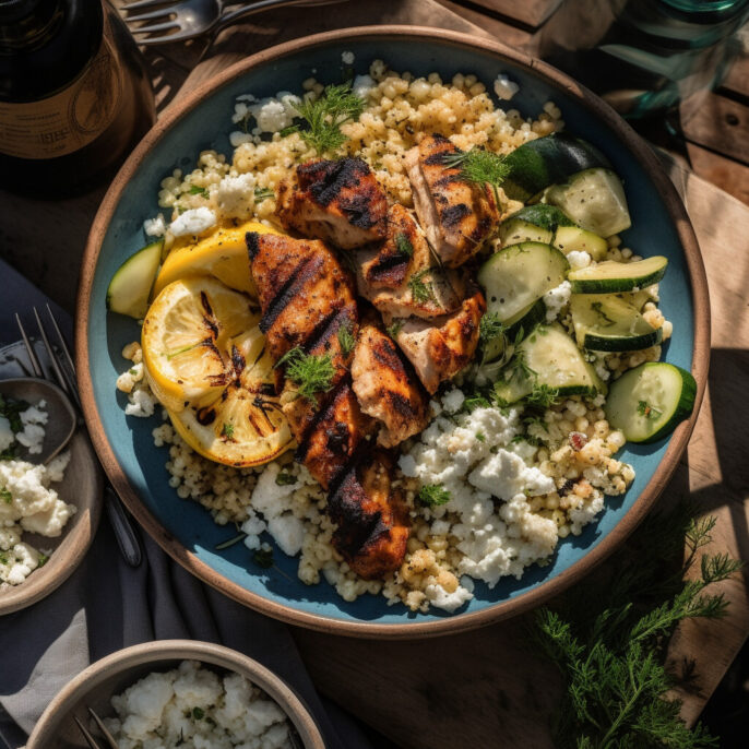 Haut de cuisse de poulet à la grecque et citron grillé