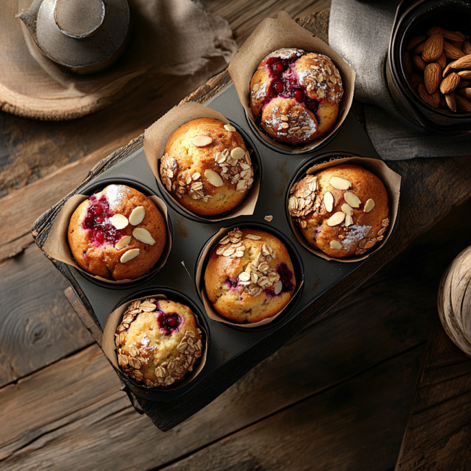 Muffins framboises, yogourt et amandes (3 unités)