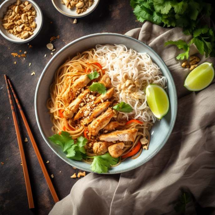 Pad thaï au poulet à l'arachide