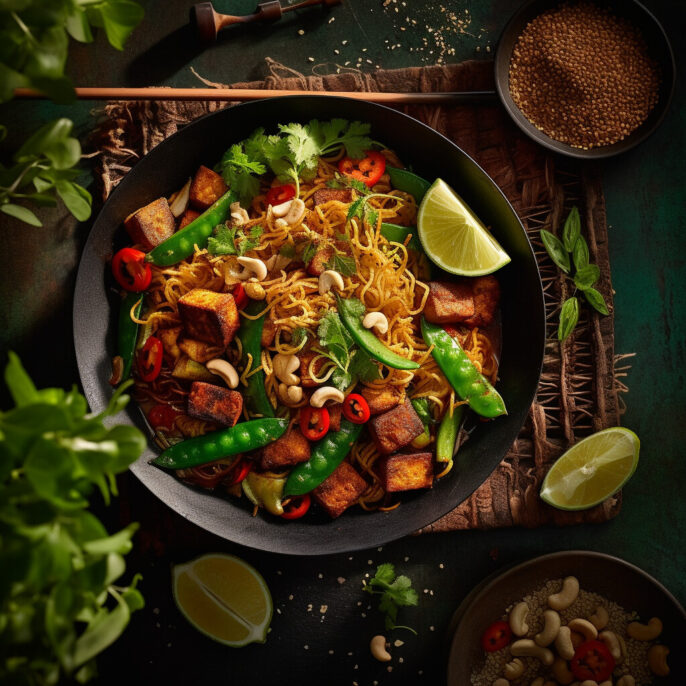Pad thaï végétarien au tempeh et poivrons doux
