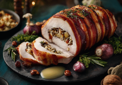 Poitrine de dinde farcie chataignes et riz sauvage