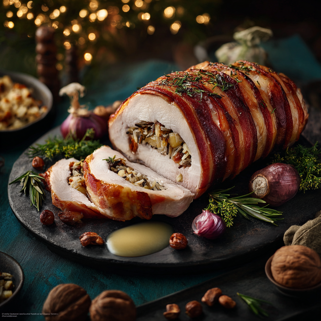 Poitrine de dinde farcie chataignes et riz sauvage