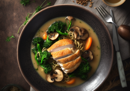 Poitrine de poulet rôtie, chou kale et portobello