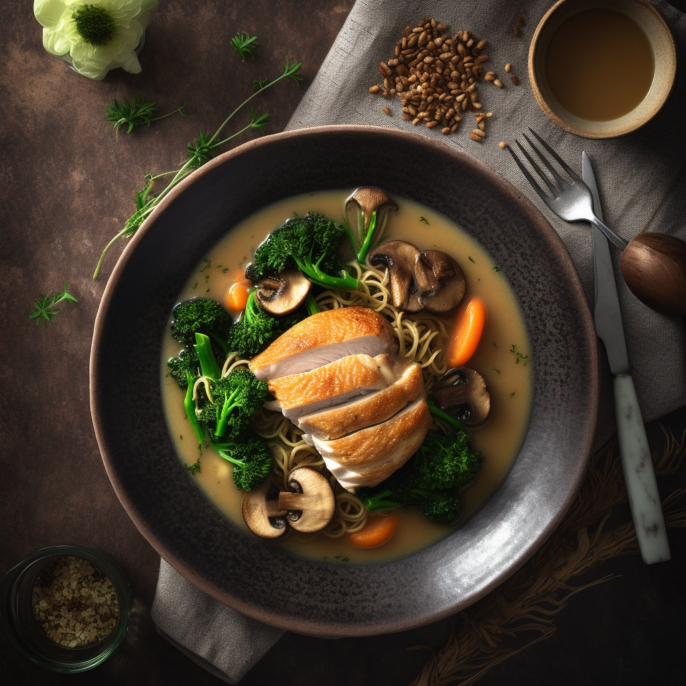 Poitrine de poulet rôtie, chou kale et portobello