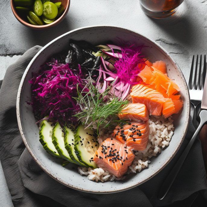 Pokebowl de saumon gravlax à la vodka