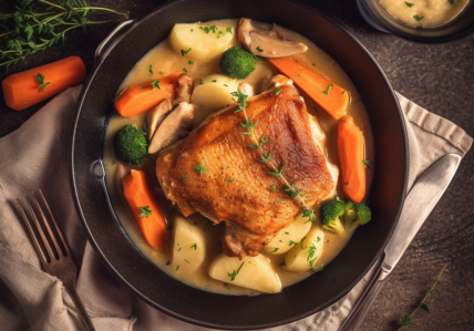 Poulet braisé et sauce suprême à la crème