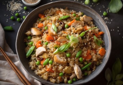 Riz frit au poulet et légumes croquants