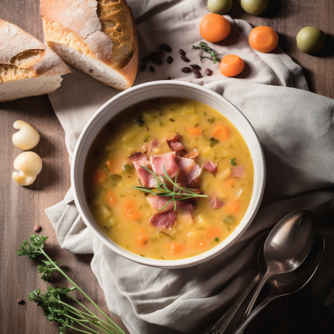 Soupe aux pois et jambon traditionnelle