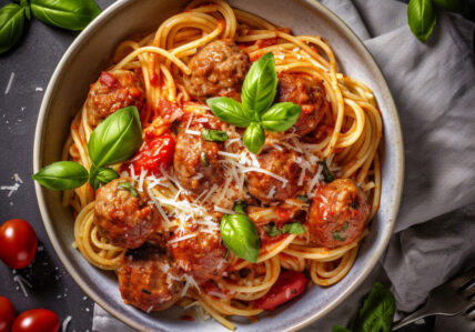 Spaghetti italien aux boulettes de viandes et parmesan