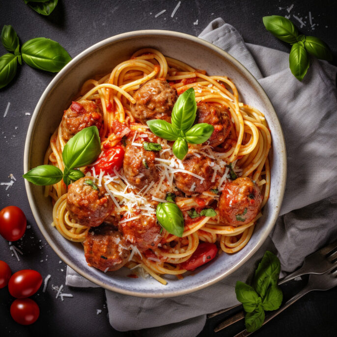 Spaghetti italien aux boulettes de viandes et parmesan