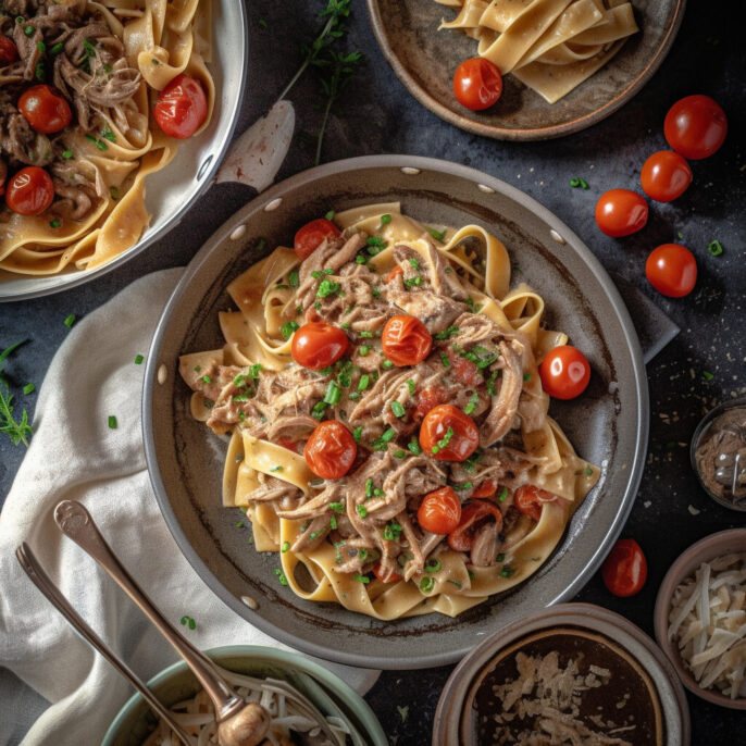 Tagliatelle gourmands au porc effiloché