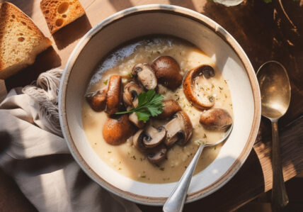 Velouté de champignons sauvages et bacon