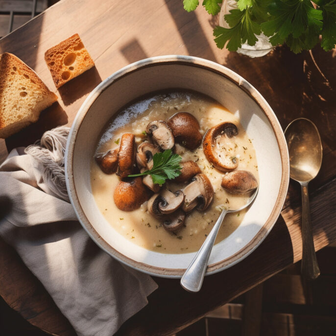 Velouté de champignons sauvages et bacon