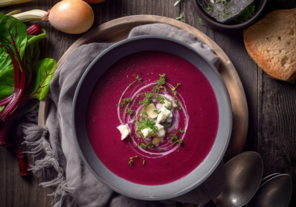 Velouté de betteraves rôties et mozzarella fraiche